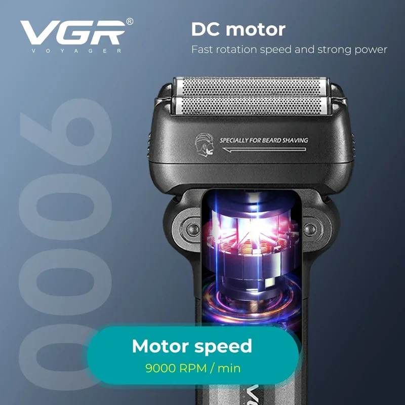 VGR Electric Shaver Professional Shaving Machine 9000 RPM Beard Trimmer LED Display Reciprocating Shaving Machine for Men V-368