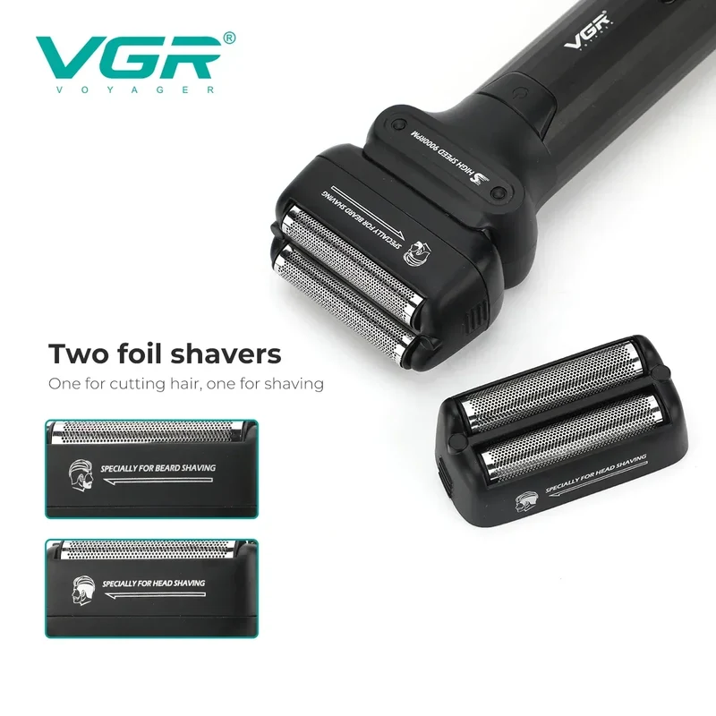 VGR Electric Shaver Professional Shaving Machine 9000 RPM Beard Trimmer LED Display Reciprocating Shaving Machine for Men V-368
