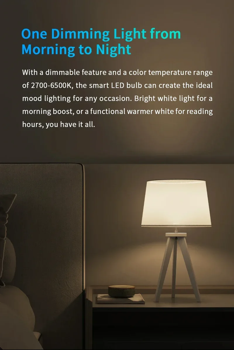Yeelight Smart LED Bulb W4 Lite E27 BLE+WIFI 800lm 8W 2700-6500K Remote control Smart home Works on Homekit, Google, Alexa