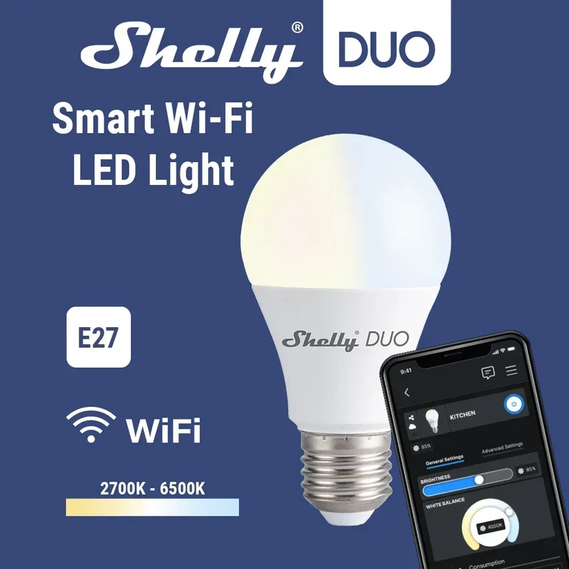 Shelly Duo Rgbw/White 9W WiFi Smart Light LED Bulb Work with Alexa/Google Home 220-240V Dimmable Timer Function Magic Bulb