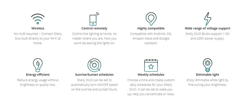 Shelly Duo Rgbw/White 9W WiFi Smart Light LED Bulb Work with Alexa/Google Home 220-240V Dimmable Timer Function Magic Bulb