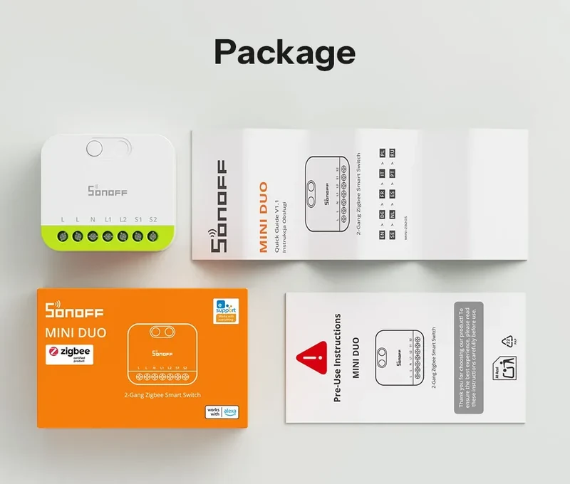 SONOFF MINI DUO 2-Gang Zigbee Smart Switch MINI-ZB2GS Small & Safe Dual-Load Control Supports External Switch Require zigbee hub