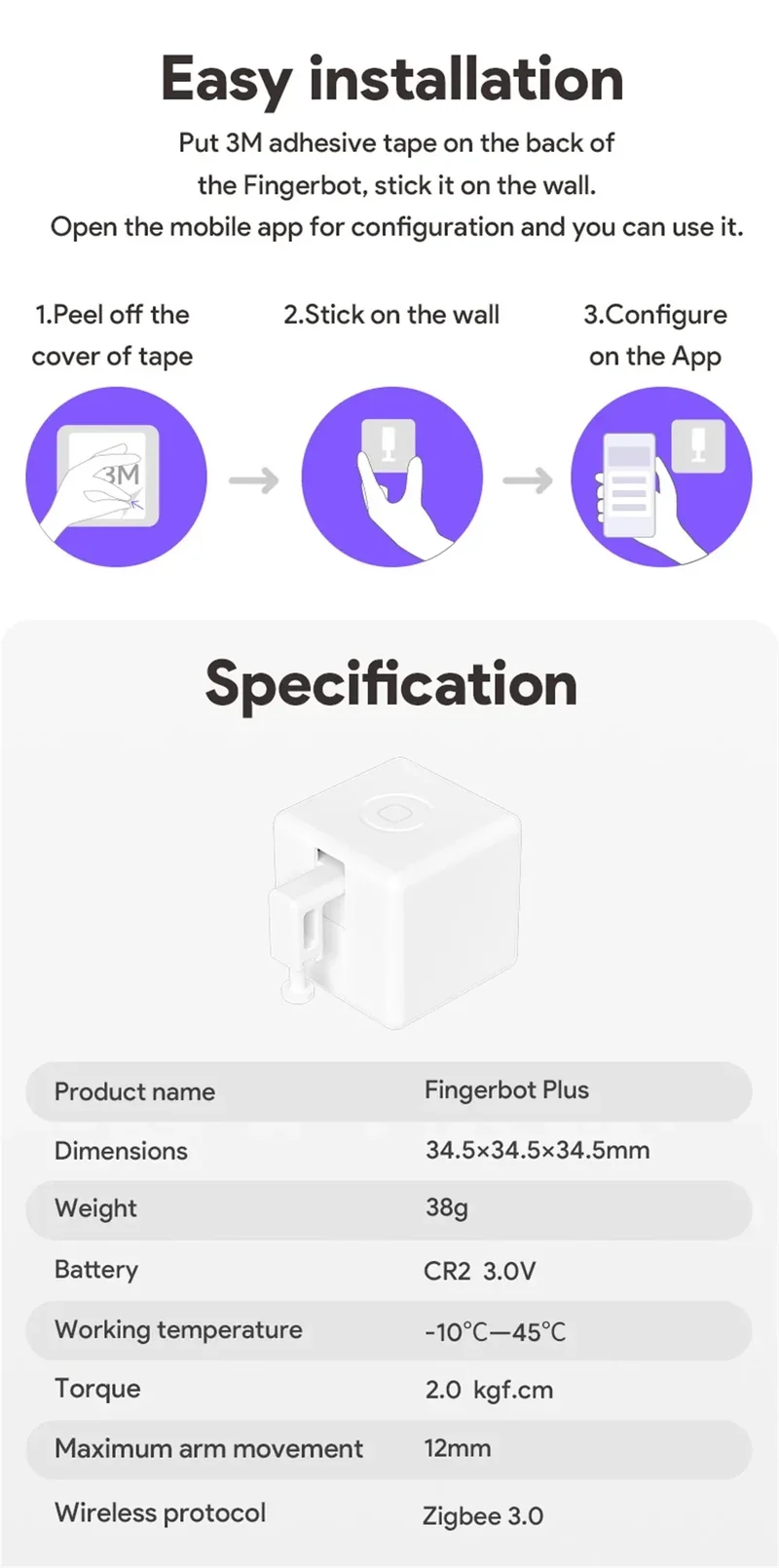 New Zigbee Smart Fingerbot Plus Switch Button Pusher Touch Arms Fingerbot Tuya Smart Life Control Work with Alexa Google Alice