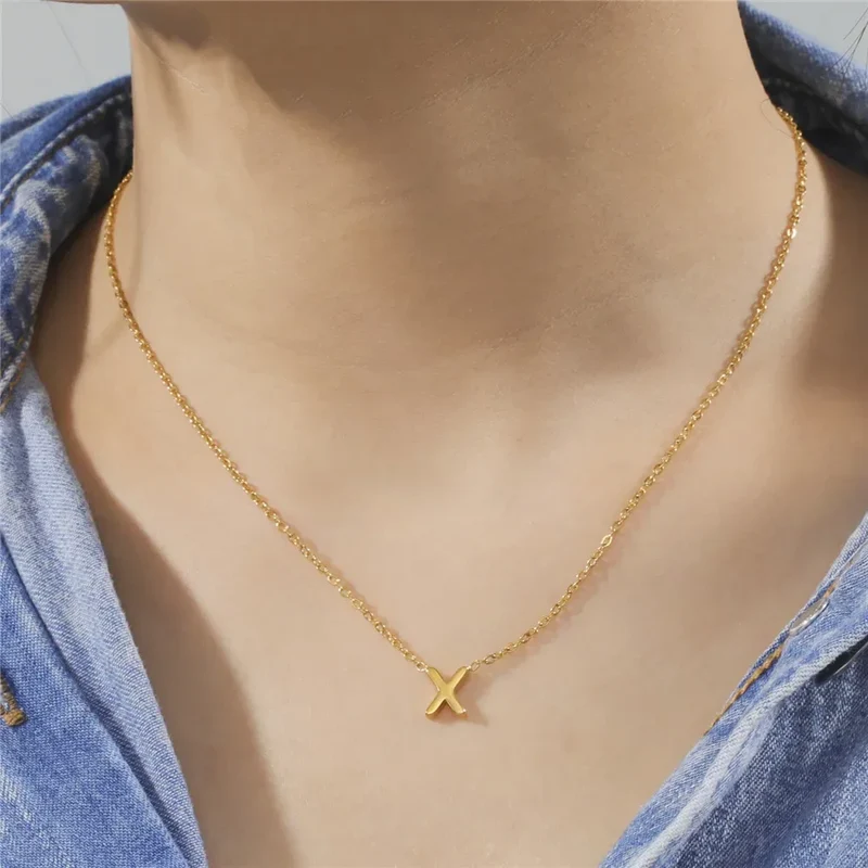 Cazador Minimalist Initial A-Z Letter Necklace for Women Alphabet Stainless Steel Choker Chains Jewelry Birthday Gift Wholesale