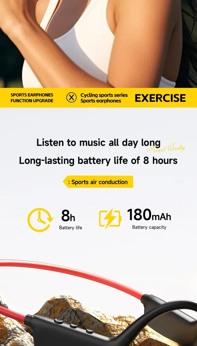 Bone Conduction Headset Wireless Swimming Sports Headphone IPX8 Bluetooth 5.4 With Mic Waterproof Exercise Fitness