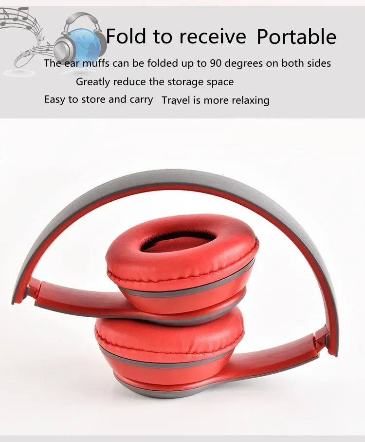 P47 Bluetooth 5.0 Wireless Headphone Foldable HIFI Stereo Bass Earphone Kid Helmet Gift With Mic USB Adaptor For iPhone Game