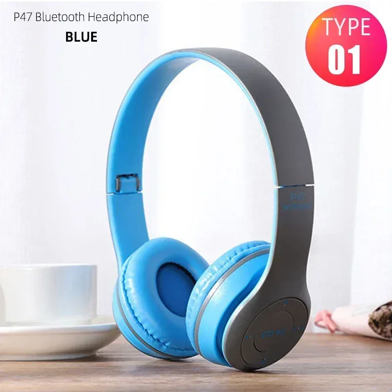 P47 Bluetooth 5.0 Wireless Headphone Foldable HIFI Stereo Bass Earphone Kid Helmet Gift With Mic USB Adaptor For iPhone Game