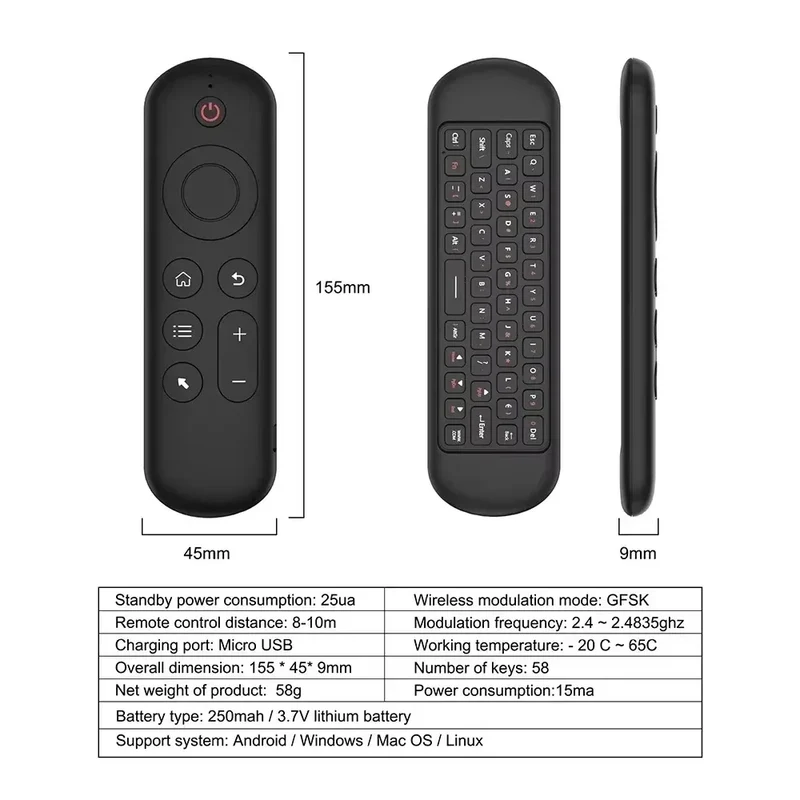 2.4GHz Wireless M5 Air Mouse BT 5.2 Mini Keyboard Backlit Remote Control IR Learning Remote Control for PC Android TV Box