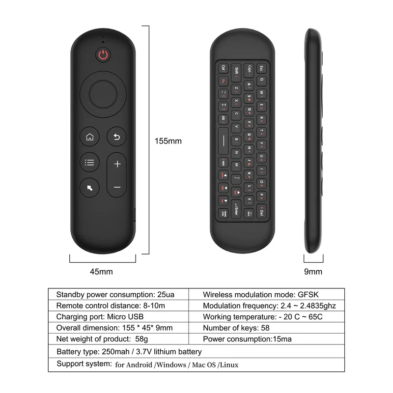 2.4GHz Wireless M5 Air Mouse BT 5.2 Mini Keyboard Backlit Remote Control IR Learning Remote Control for PC Android TV Box
