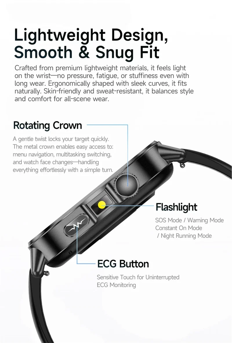 2026 New Model Uric Acid & Lipid Health Analysis Smart Watch Men ECG+PPG Bluetooth Call 2.01-inch Flashlight Smartwatch Women