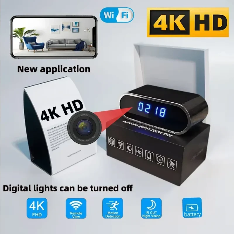 4KHD WiFi mini camera, digital lights can be turned off, infrared night vision, motion detection remote viewing, wireless camera