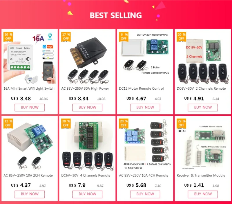 433Mhz RF Remote Control Circuit Universal Wireless Switch DC 5V 12V 24V 2CH rf Relay Receiver and Keyfob Transmitter for Garage