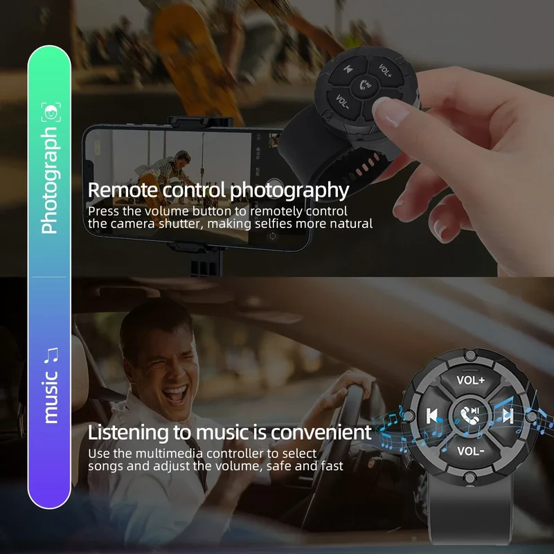 5 Keys Smart Remote Controller Wireless Bluetooth-compatible Media Button Psychedelic/Black Colors Car Motorcycle bike Control
