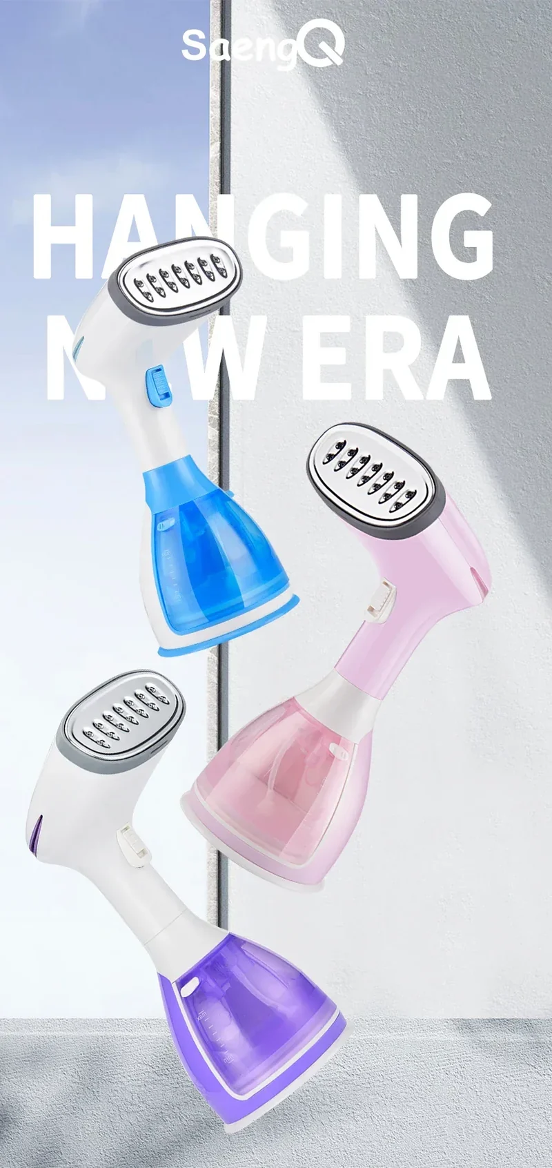 saengQ Handheld Garment Steamer 1500W Electric Household Fabric Steam Iron 280ml Portable Vertical Fast-Heat For Clothes Ironing