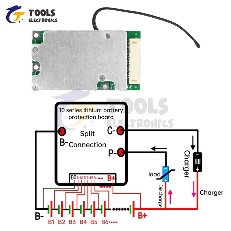 BMS 10S 36V 30A Same Port Split Port Lithium Battery Protection Board with Equalization 18650 Battery Balanced Protection Board