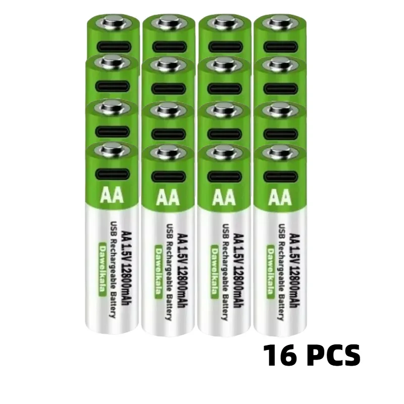 2025 New AA 1.5V USB Rechargeable Li-ion Battery 12800mAh Battery W/Type-C Cable for Toy Remote Control Mouse Electric Battery