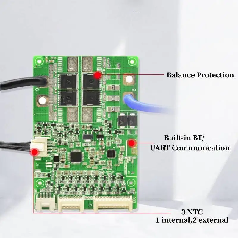 JBD Smart BMS LiFePo4 12S 36V 16S 48V 20A 40A 50A 60A 80A Li-Ion BMS 10S 13S 14S 16S 17S Balance Protection Board Built-in BT