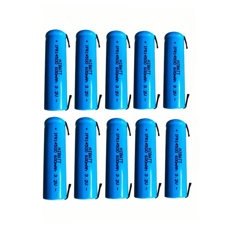 10PCS 14500 LiFePO4 Battery 3.2V 600mAh with solder tabs for Shaver Weight scale Doorbell Mite removal device Microphone Toy