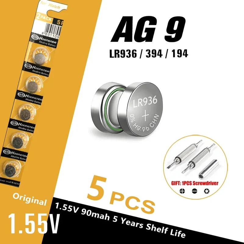 5-10PCS 1.55V AG9 50mAh Button Cell LR936 394 SR936SW CX194 LR45 G9A 194 394A SR936 L936F Cell Coin Watch Toys Remote Battery