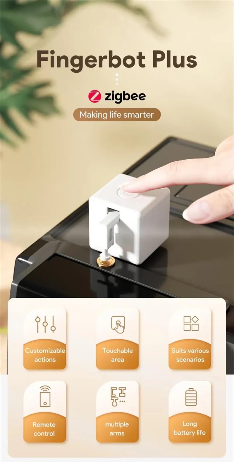 Tuya Zigbee Fingerbot Plus Smart Fingerbot Switch Button Pusher Smart Life Timer Voice Control Support Bluetooth Alexa Google