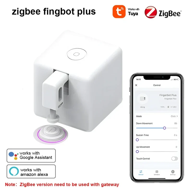 Tuya Zigbee Fingerbot Plus Smart Fingerbot Switch Button Pusher Smart Life Timer Voice Control Support Bluetooth Alexa Google