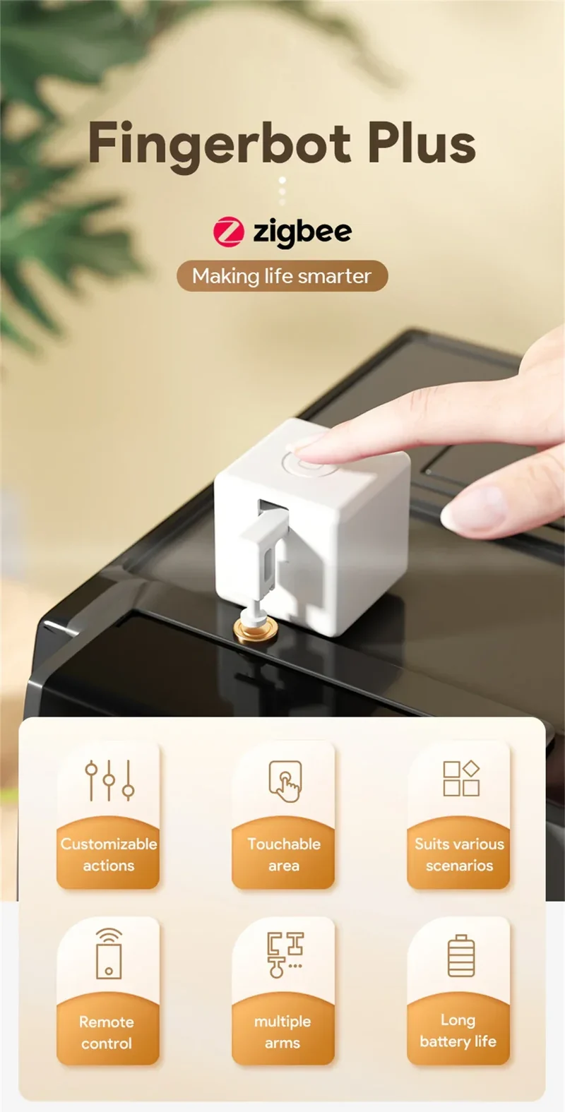 Aubess Tuya WiFi Finger Robot Switch Smart Home ZigBee Mechanical Arm Bot Button Pusher Smart Life Voice Control Alexa Google