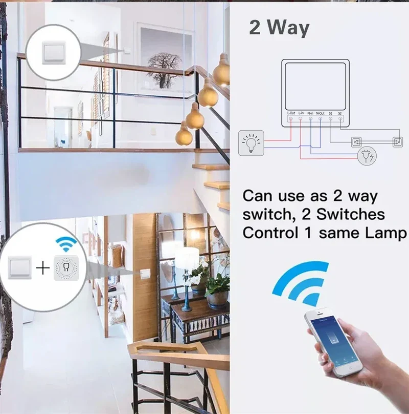 16A Mini Tuya Smart WiFi Switch RF433MHz Home Automation Breaker Voice Control With Alexa Google Home 100-240V 20A 2 Way Control