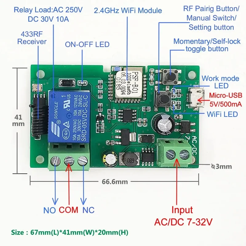 Ewelink WIFI Garage Door Opener Controller Smart Switch On Off Relay Module Gate Open Voice Control Alexa Google Home