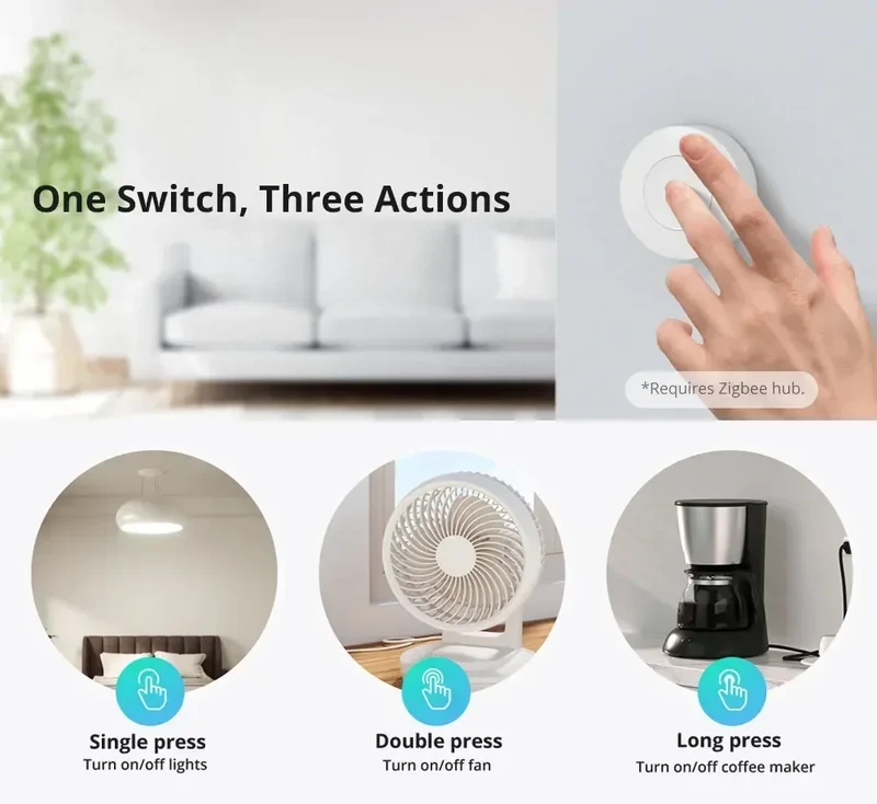 SONOFF SNZB-01P SNZB 01P Sonoff Wireless Switch Zigbee Scene Switch Two Way Control Act As Doorbell Emergency Button Via Google