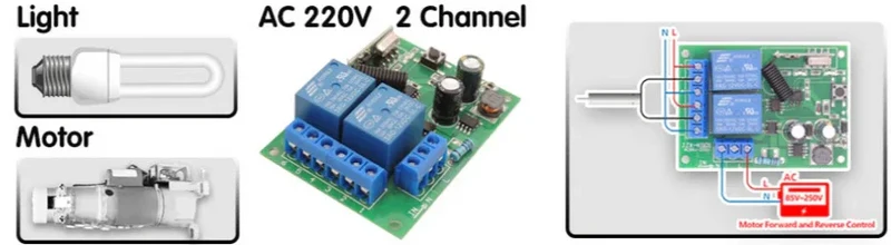 433MHz Universal Wireless Remote Control DC 12V 2CH rf Relay Receiver and Transmitter for Universal Garage door and gate Control