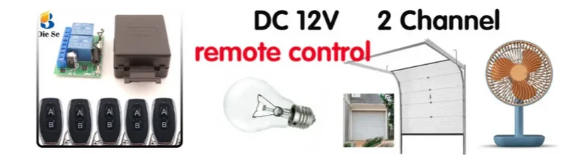 433MHz Universal Wireless Remote Control DC 12V 2CH rf Relay Receiver and Transmitter for Universal Garage door and gate Control