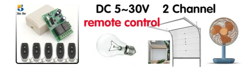 433MHz Universal Wireless Remote Control DC 12V 2CH rf Relay Receiver and Transmitter for Universal Garage door and gate Control