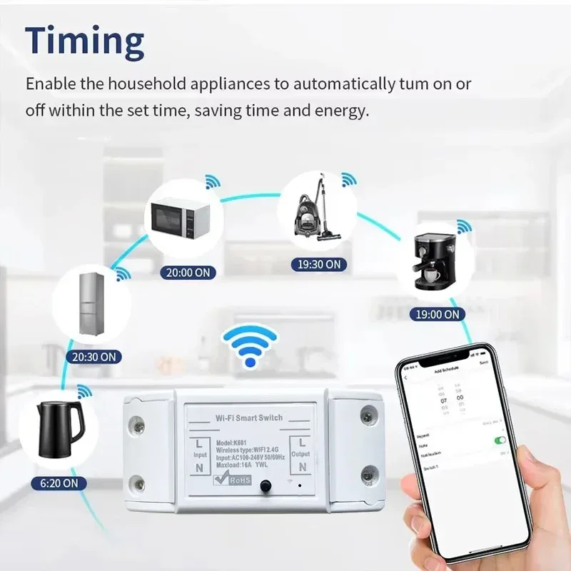 Tuya WIFI Switch 433MHz Smart Home Automation Relay Module 1/2/3 Gang Wireless Wall Switch Home Control Works with Alexa Google