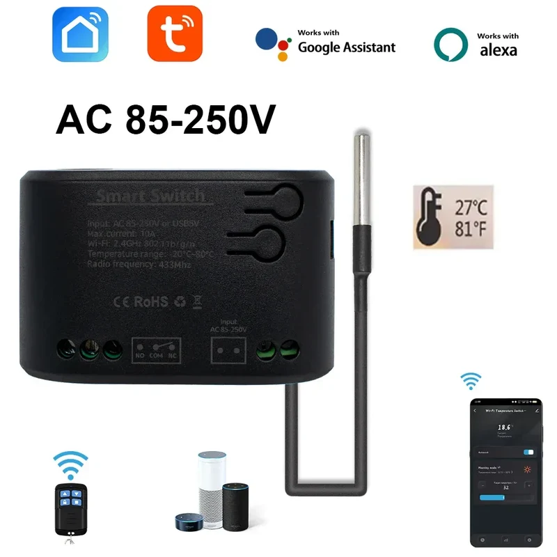 Dry Contact WIFI Tuya Smart Temperature Switch Controller Thermostat Sensor Passive Relay RF Receiver Work for Alexa Google Home