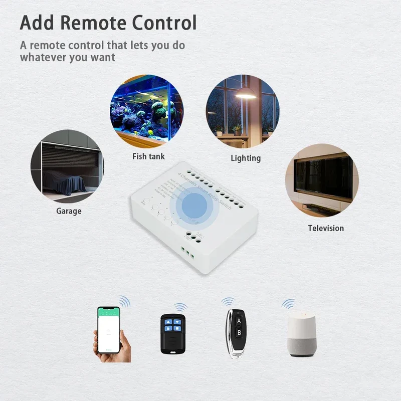 【4 Channel Smart Relay】Tuya WiFi+RF433 DIY Module AC 100-240V/DC 5-24V Alexa Remote Timer Switch for LED Light Home Automation