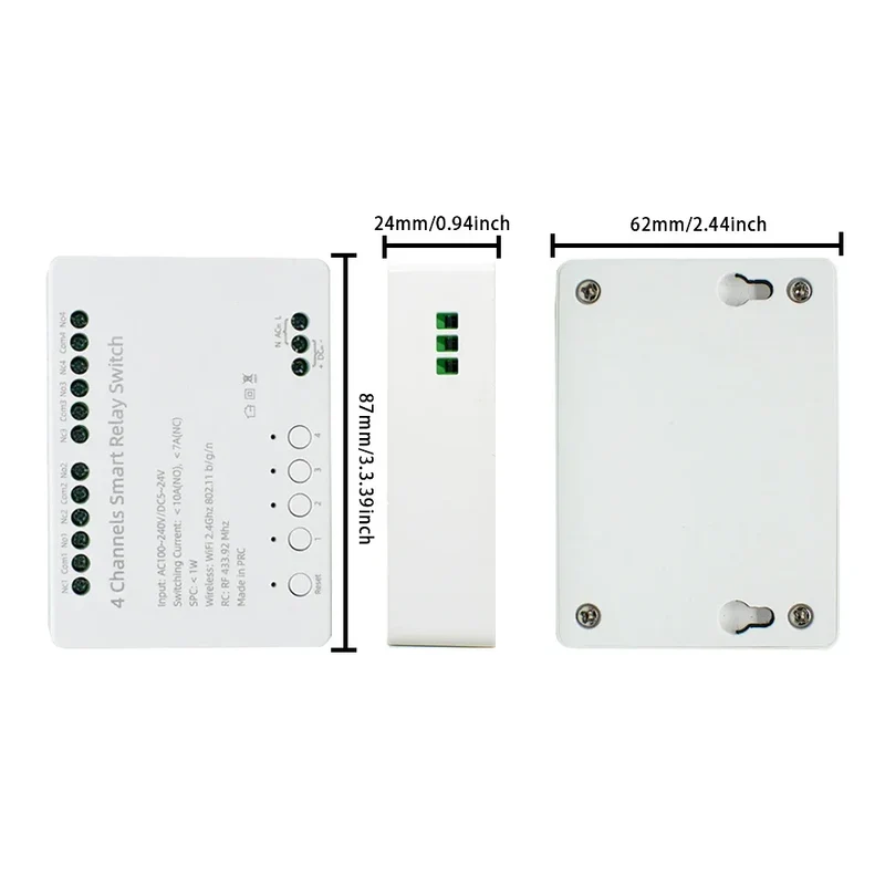 【4 Channel Smart Relay】Tuya WiFi+RF433 DIY Module AC 100-240V/DC 5-24V Alexa Remote Timer Switch for LED Light Home Automation