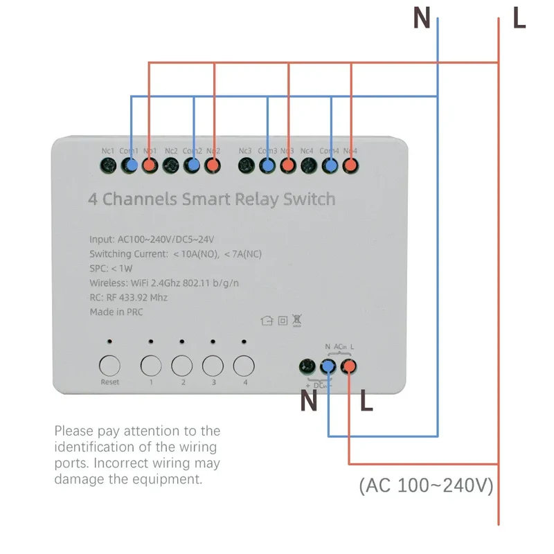 【4 Channel Smart Relay】Tuya WiFi+RF433 DIY Module AC 100-240V/DC 5-24V Alexa Remote Timer Switch for LED Light Home Automation