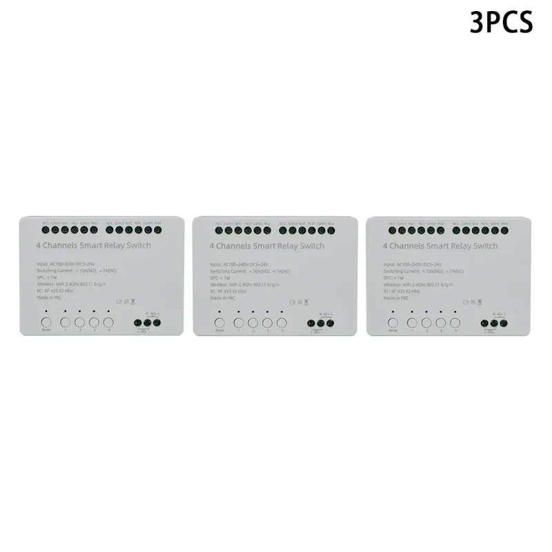 【4 Channel Smart Relay】Tuya WiFi+RF433 DIY Module AC 100-240V/DC 5-24V Alexa Remote Timer Switch for LED Light Home Automation