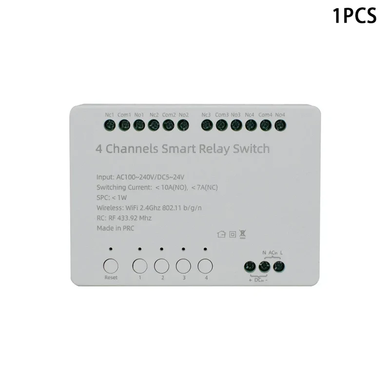 【4 Channel Smart Relay】Tuya WiFi+RF433 DIY Module AC 100-240V/DC 5-24V Alexa Remote Timer Switch for LED Light Home Automation
