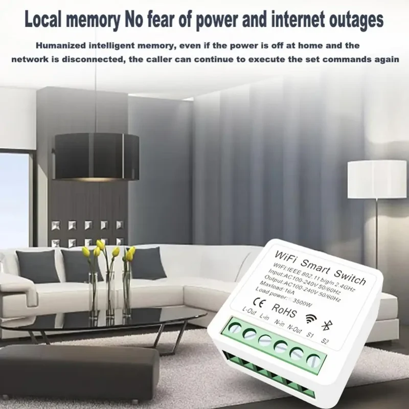 Aubess eWeLink Wifi 16A MINI Smart Switch Support 2-way Control Timer Switch Smart Home Automation Work With Alexa Google Home
