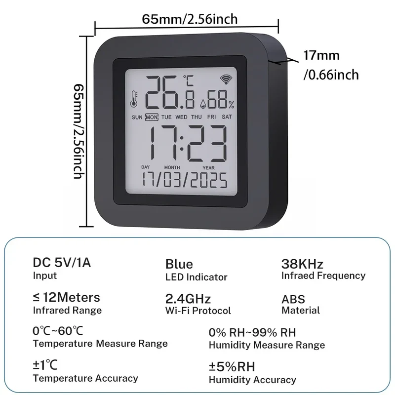 Tuya WiFi IR Remote Control With Temperature Humidity Sensor for Smart Home APP via Smart Life Work with Yandex Alexa