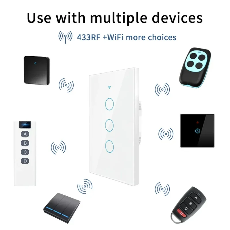 Tuya App US WiFi Smart Wall Switch 1/2/3/4 Gang No Neutral Wire Touch Sensor LED Light Switches Smart Home Alexa Google Home