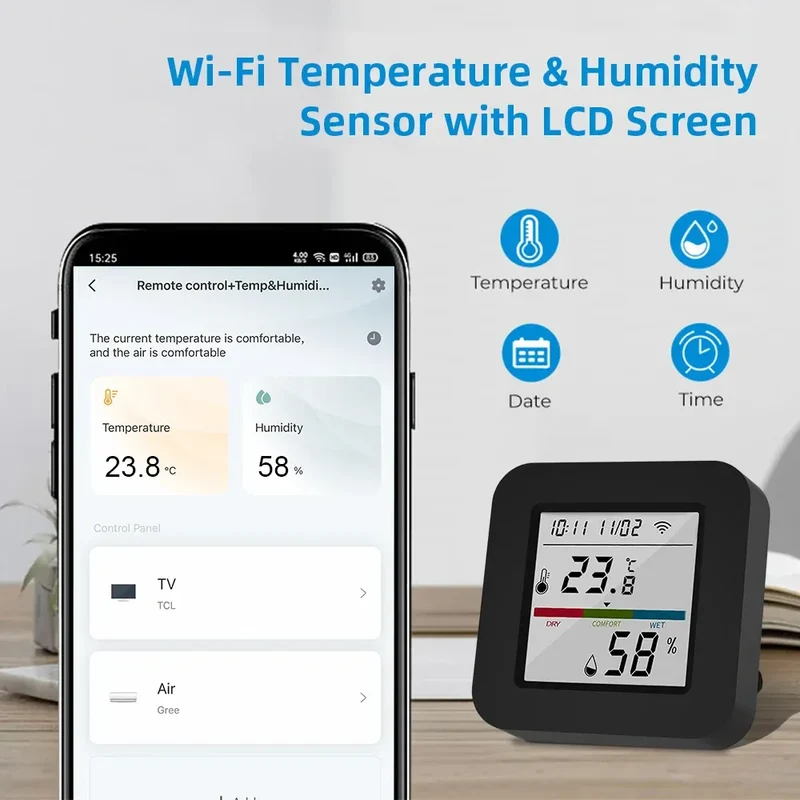 Tuya Smart Universal IR Remote With Temperature Humidity Sensor for Air Conditioner TV AC Works with Alexa Google Home Yandex