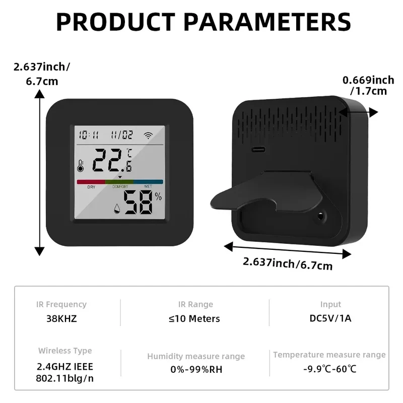 Tuya Smart Universal IR Remote With Temperature Humidity Sensor for Air Conditioner TV AC Works with Alexa Google Home Yandex