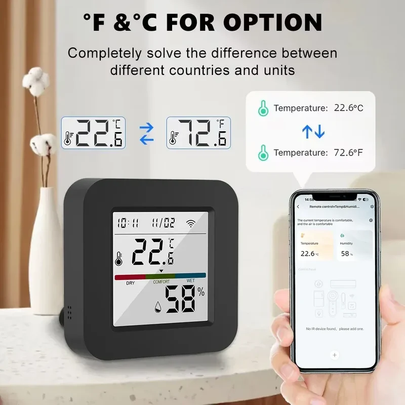 Tuya Smart Universal IR Remote With Temperature Humidity Sensor for Air Conditioner TV AC Works with Alexa Google Home Yandex