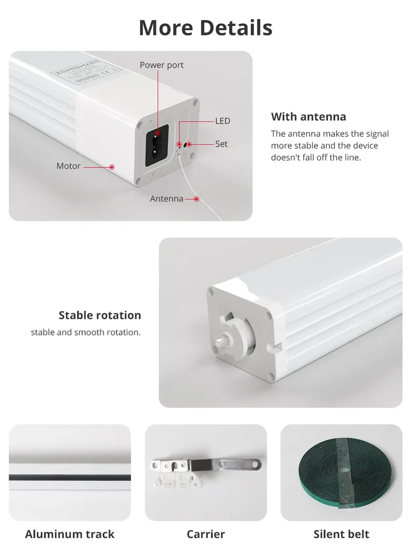 Zemismart Zigbee Curtain Track Work with Tuya Smart Life Alexa Echo Google Home Control SmartThings Electric Curtains