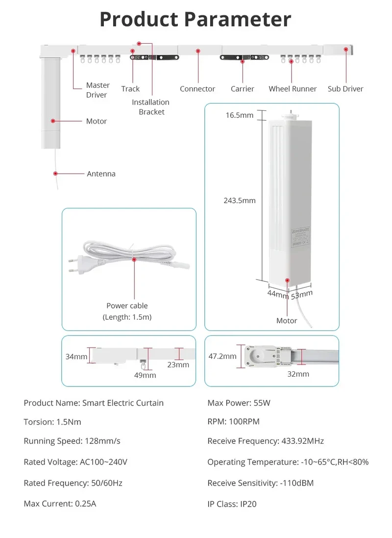 Zemismart Zigbee Curtain Track Work with Tuya Smart Life Alexa Echo Google Home Control SmartThings Electric Curtains