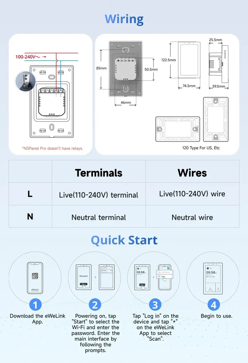 SONOFF NSPanel Pro 120 Type Smart Home Control Panel Smart Thermostst Power Consumption DIY Switch Module Support Sonoff Devices