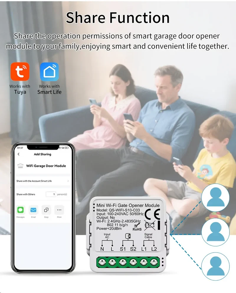 Tuya Smart Garage Door Switch Module Wifi 100-240V Gate Opener Controller for Alexa Google Home Assistant Yandex Voice Control