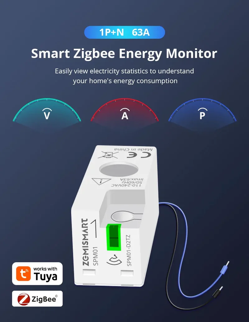 Zemismart Smart Energy Meter Zigbee WiFi Monitor Electric Sensor Measure Work With Tuya Zigbee2mqtt Home Assistant